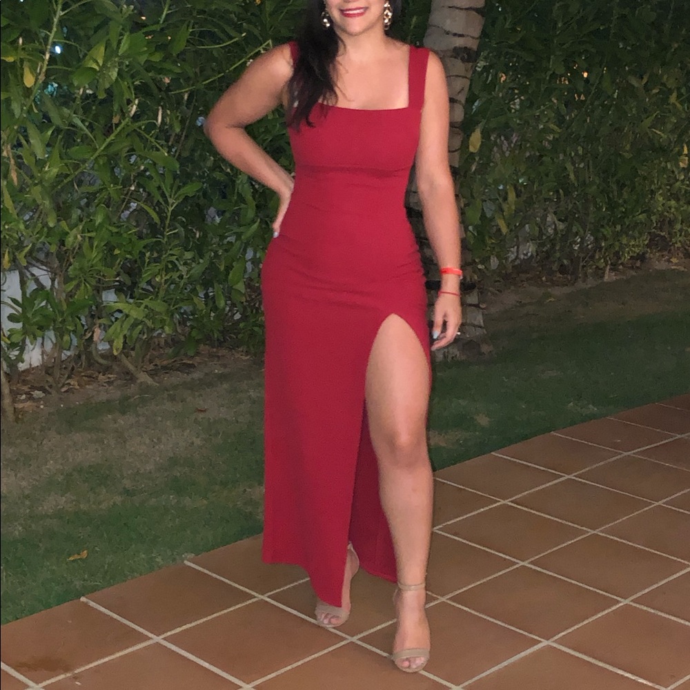 Square Neck Split Maxi Dress